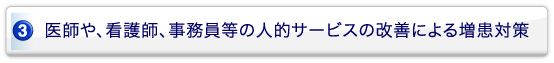 医師や、看護師、事務員等の人的サービスの改善による増患対策